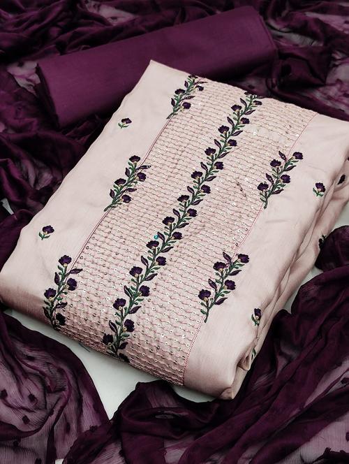 pink embroidered unstitched salwar suit set - 20176883 - Very Small Image - 1