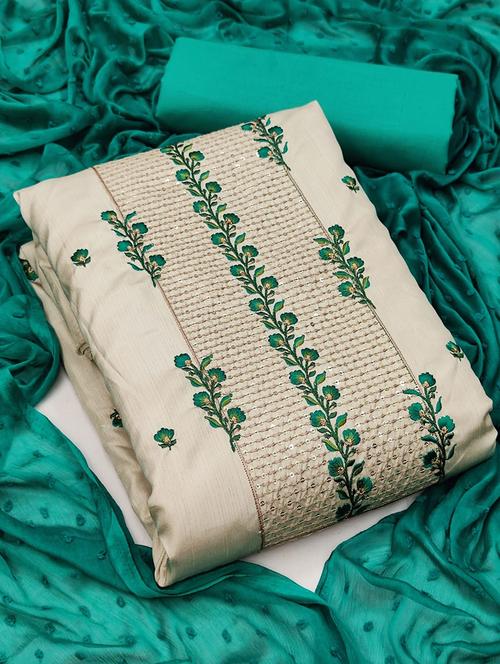 beige embroidered unstitched salwar suit set - 20176884 - Very Small Image - 1