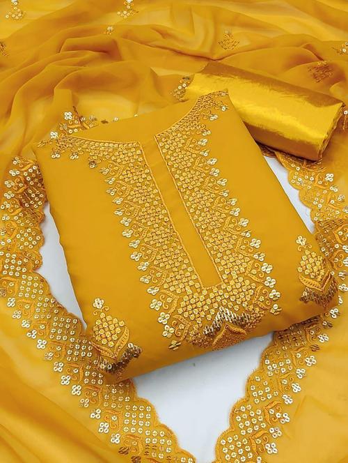 yellow embroidered unstitched salwar suit set - 20176892 - Very Small Image - 1