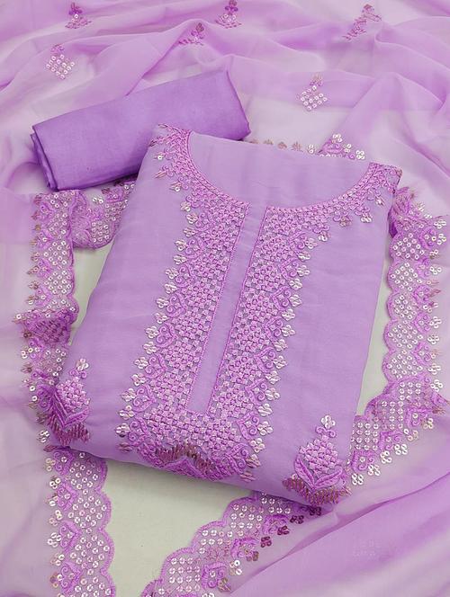 purple embroidered unstitched salwar suit set - 20176893 - Very Small Image - 1