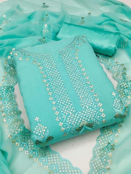 blue embroidered unstitched salwar suit set - 20176895 - Very Small Image - 1