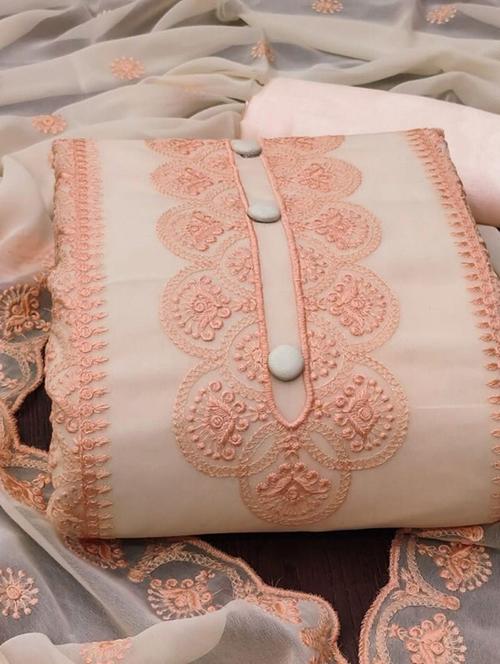 peach embroidered unstitched salwar suit set - 20176902 - Very Small Image - 1