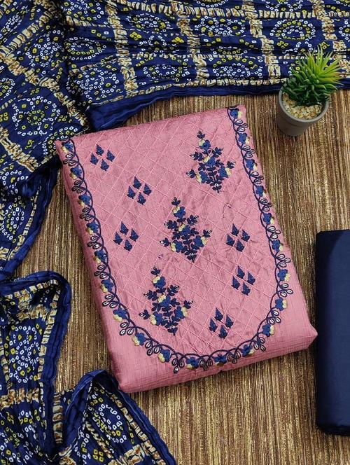 pink embroidered unstitched salwar suit set - 20176912 - Very Small Image - 1