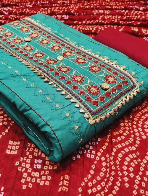 blue embroidered unstitched salwar suit set - 20176914 - Very Small Image - 1