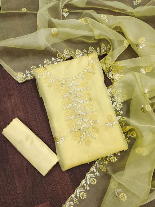 yellow embroidered unstitched salwar suit set - 20176916 - Very Small Image - 1