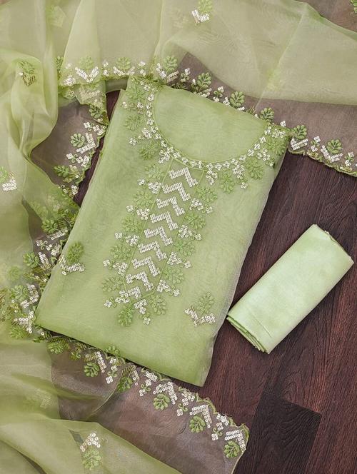 green embroidered unstitched salwar suit set - 20176917 - Very Small Image - 1