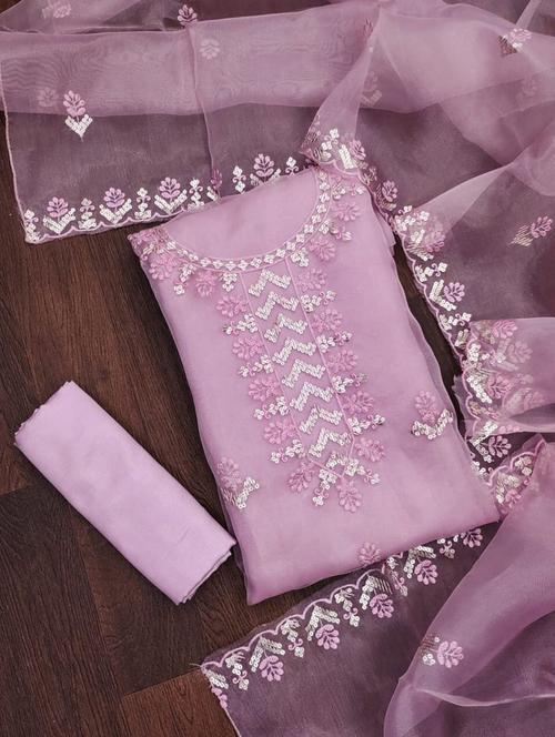 purple embroidered unstitched salwar suit set - 20176918 - Very Small Image - 1