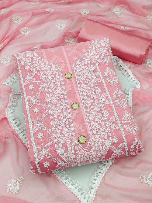 pink embroidered unstitched salwar suit set - 20176921 - Very Small Image - 1