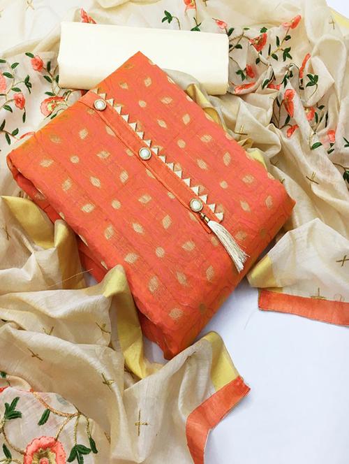 orange self design unstitched salwar suit set - 20176969 - Very Small Image - 1