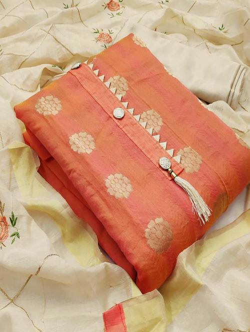 orange self design unstitched salwar suit set - 20176989 - Very Small Image - 1