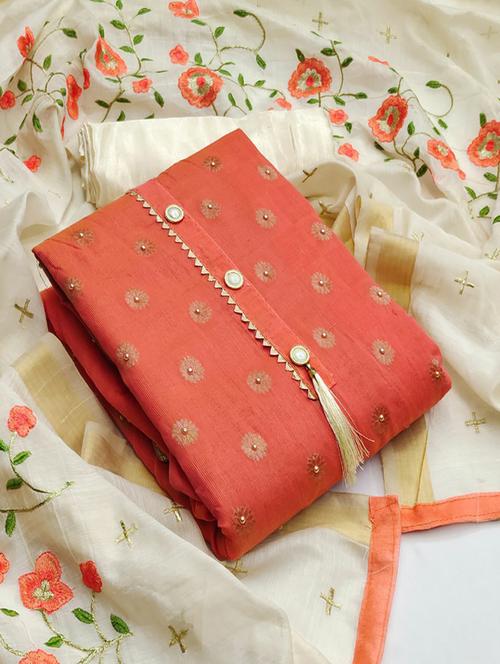 orange self design unstitched salwar suit set - 20177003 - Very Small Image - 1