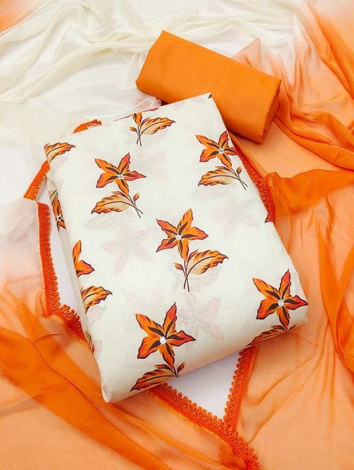orange printed unstitched suit set - 20177035 - Very Small Image - 1