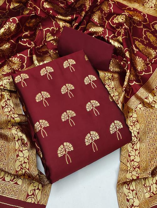 maroon self design unstitched salwar suit set - 20177040 - Very Small Image - 1