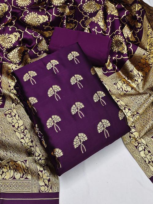 purple self design unstitched salwar suit set - 20177042 - Very Small Image - 1