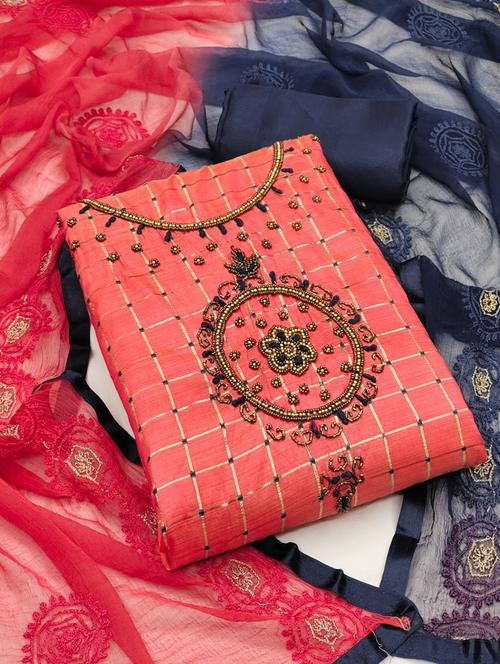 orange embroidered unstitched salwar suit set - 20177073 - Very Small Image - 1