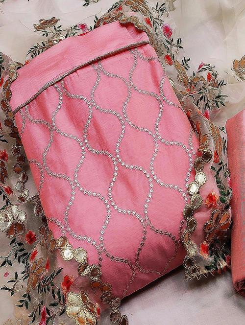 pink embroidered unstitched suit set - 20177085 - Very Small Image - 1