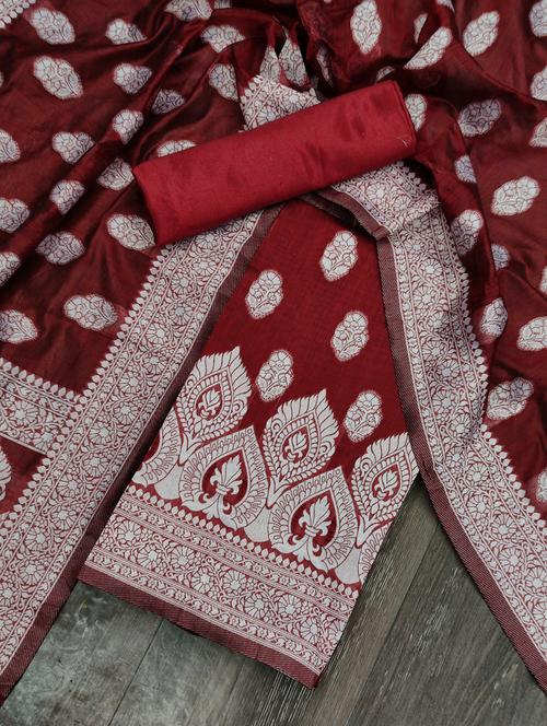 red jacquard unstitched suit - 20177089 - Very Small Image - 1