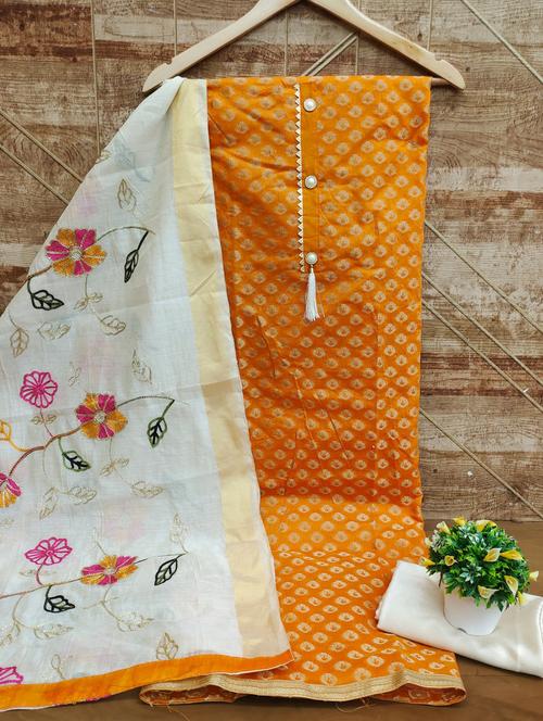 orange jacquard unstitched suit - 20177090 - Very Small Image - 1