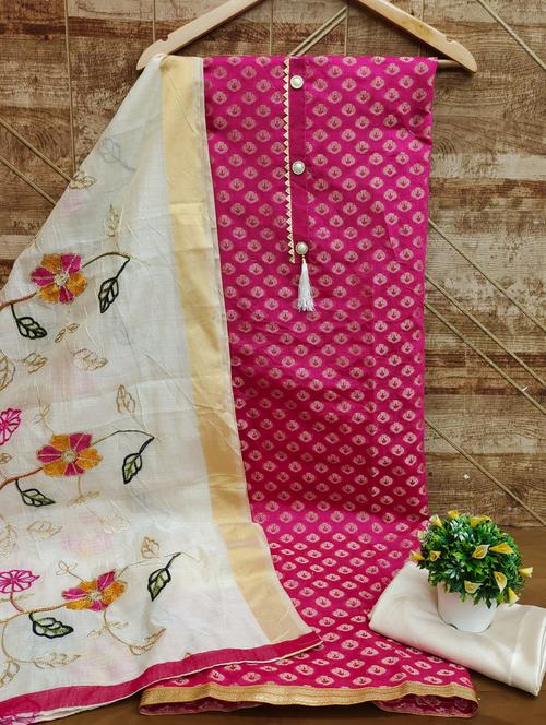 pink jacquard unstitched suit - 20177091 - Very Small Image - 1