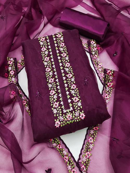 embroidered unstitched suit set - 20177141 - Very Small Image - 1