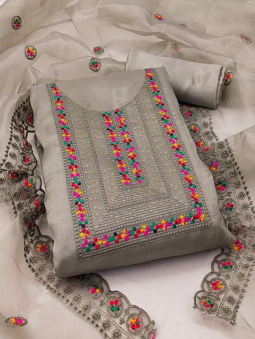 embroidered unstitched suit set - 20177163 - Very Small Image - 1