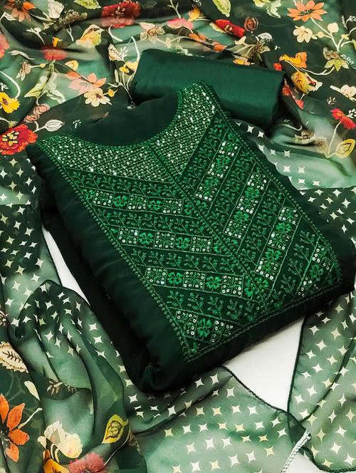 green georgette unstitched suit - 20177213 - Very Small Image - 1