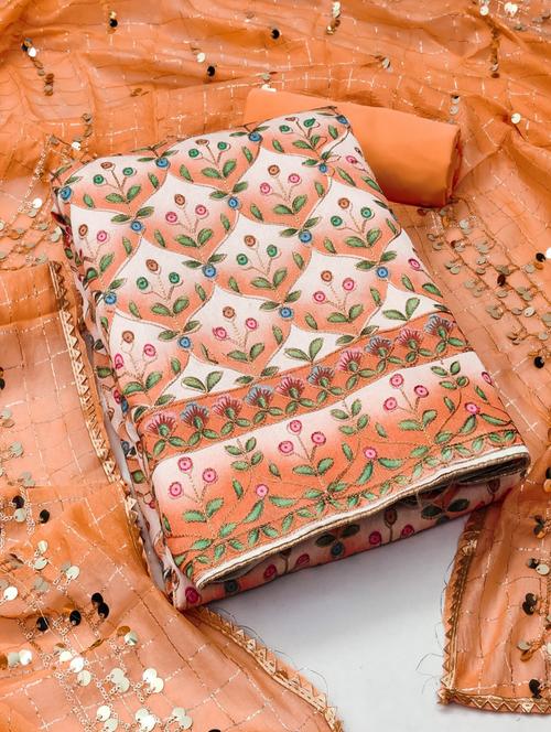 orange cotton unstitched suit - 20177215 - Very Small Image - 1