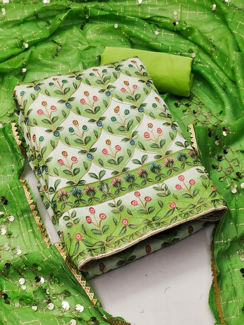 green cotton unstitched suit - 20177216 - Very Small Image - 1
