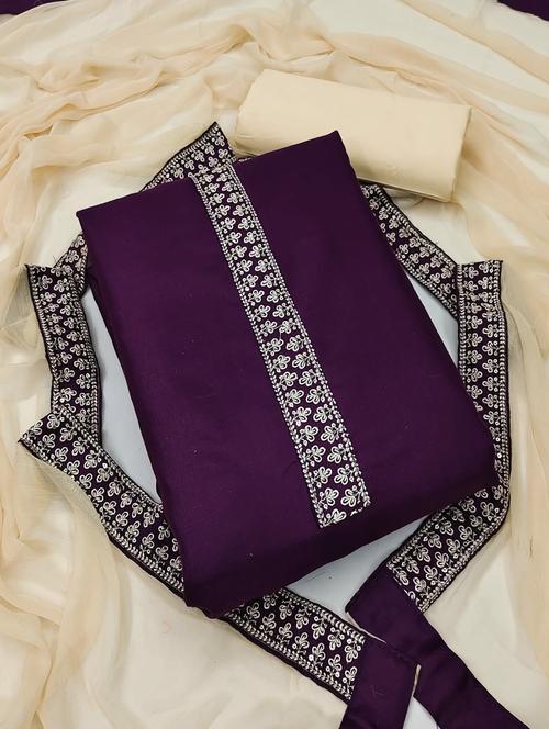 maroon cotton unstitched suit - 20177229 - Very Small Image - 1