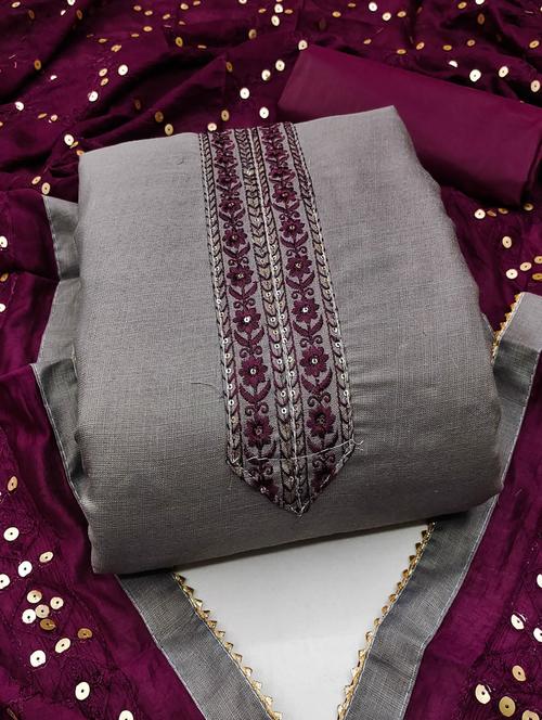 embroidered unstitched suit set - 20177263 - Very Small Image - 1