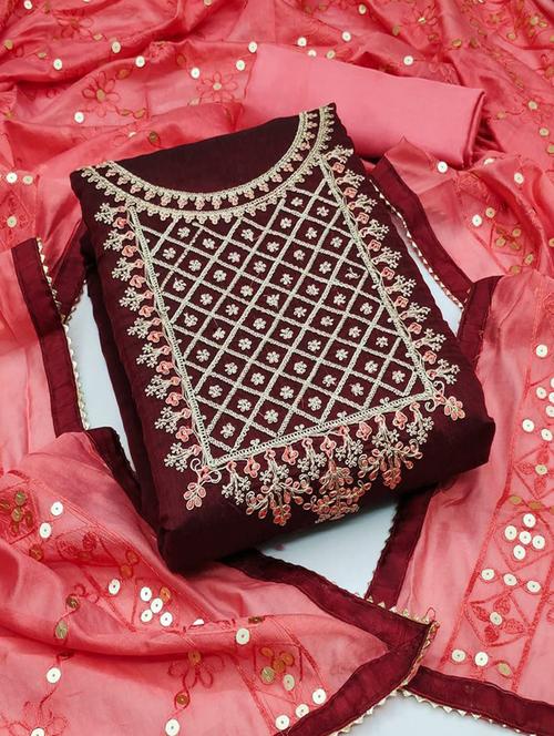 embroidered unstitched suit set - 20177305 - Very Small Image - 1