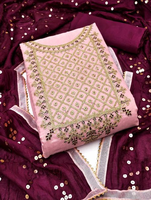 embroidered unstitched suit set - 20177308 - Very Small Image - 1