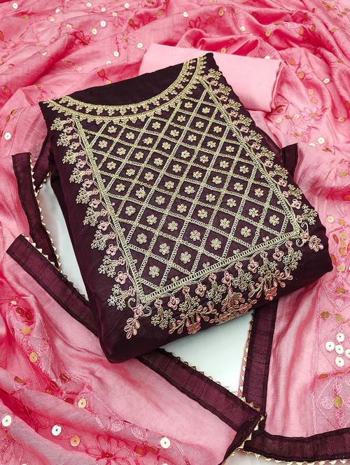 embroidered unstitched suit set - 20177311 - Very Small Image - 1