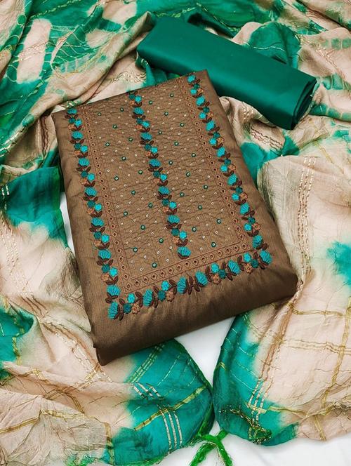 brown self design unstitched salwar suit set - 20177534 - Very Small Image - 1
