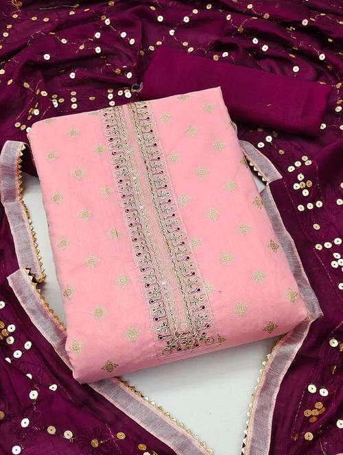 pink self design unstitched salwar suit set - 20177539 - Very Small Image - 1