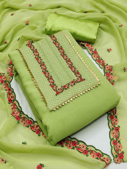 green self design unstitched salwar suit set - 20177546 - Very Small Image - 1