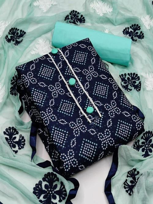 blue bandhani unstitched salwar suit set - 20177562 - Very Small Image - 1