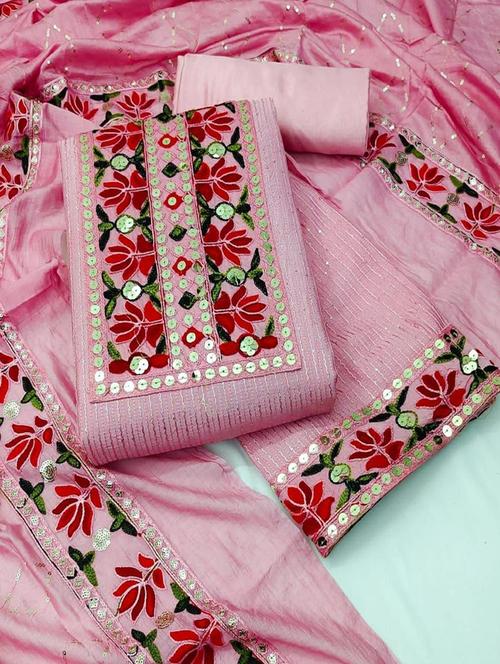 pink self design unstitched salwar suit set - 20177591 - Very Small Image - 1