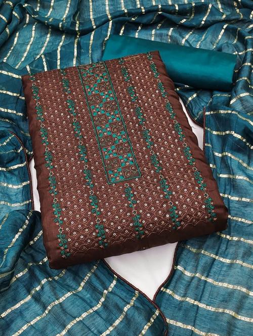 brown self design unstitched salwar suit set - 20177598 - Very Small Image - 1