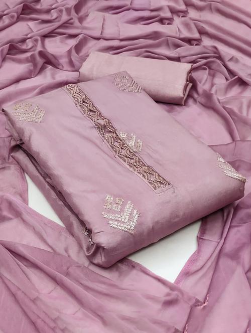 lavender self design unstitched salwar suit set - 20177612 - Very Small Image - 1