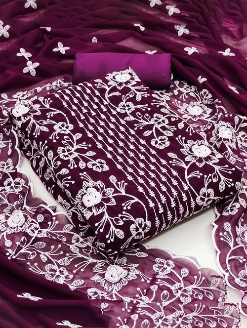 purple self design unstitched salwar suit set - 20177626 - Very Small Image - 1