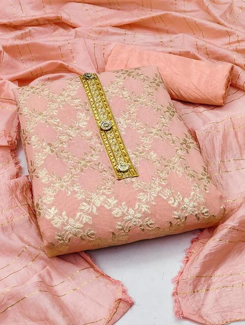 peach self design unstitched salwar suit set - 20177648 - Very Small Image - 1