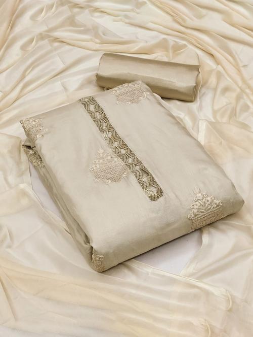 cream self design unstitched salwar suit set - 20177681 - Very Small Image - 1