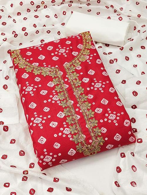 red self design unstitched salwar suit set - 20177718 - Very Small Image - 1