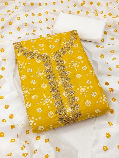 yellow self design unstitched salwar suit set - 20177719 - Very Small Image - 1