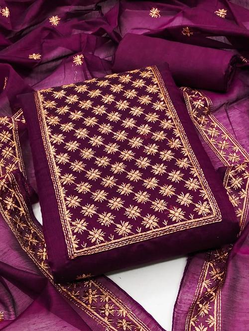 purple self design unstitched salwar suit set - 20177735 - Very Small Image - 1