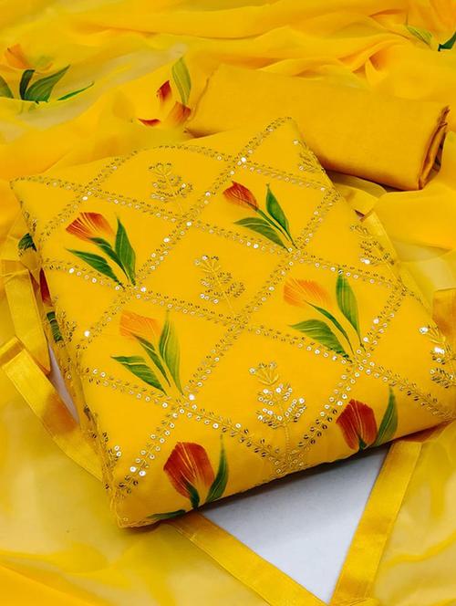 yellow self design unstitched salwar suit set - 20177738 - Very Small Image - 1