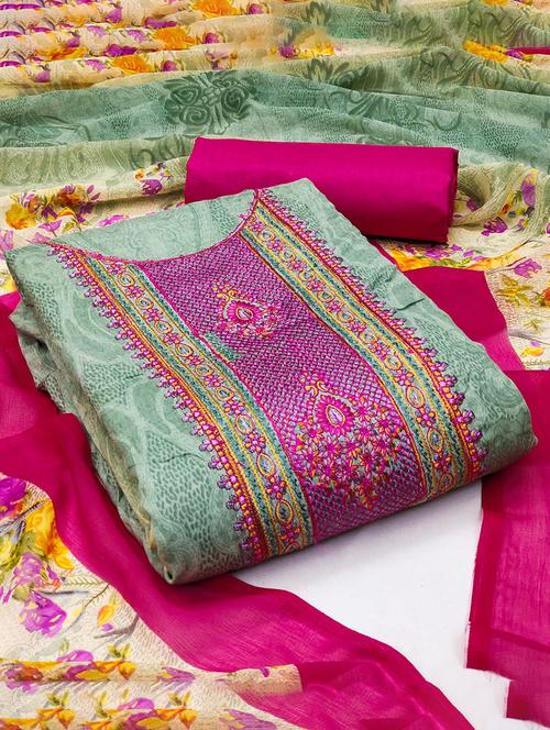 green self design unstitched salwar suit set - 20177788 - Very Small Image - 1