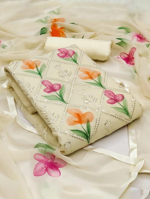 cream self design unstitched salwar suit set - 20177833 - Very Small Image - 1
