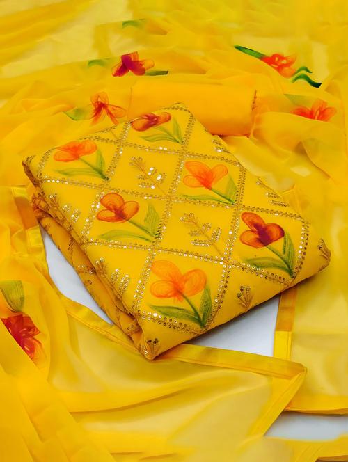 yellow self design unstitched salwar suit set - 20177834 - Very Small Image - 1